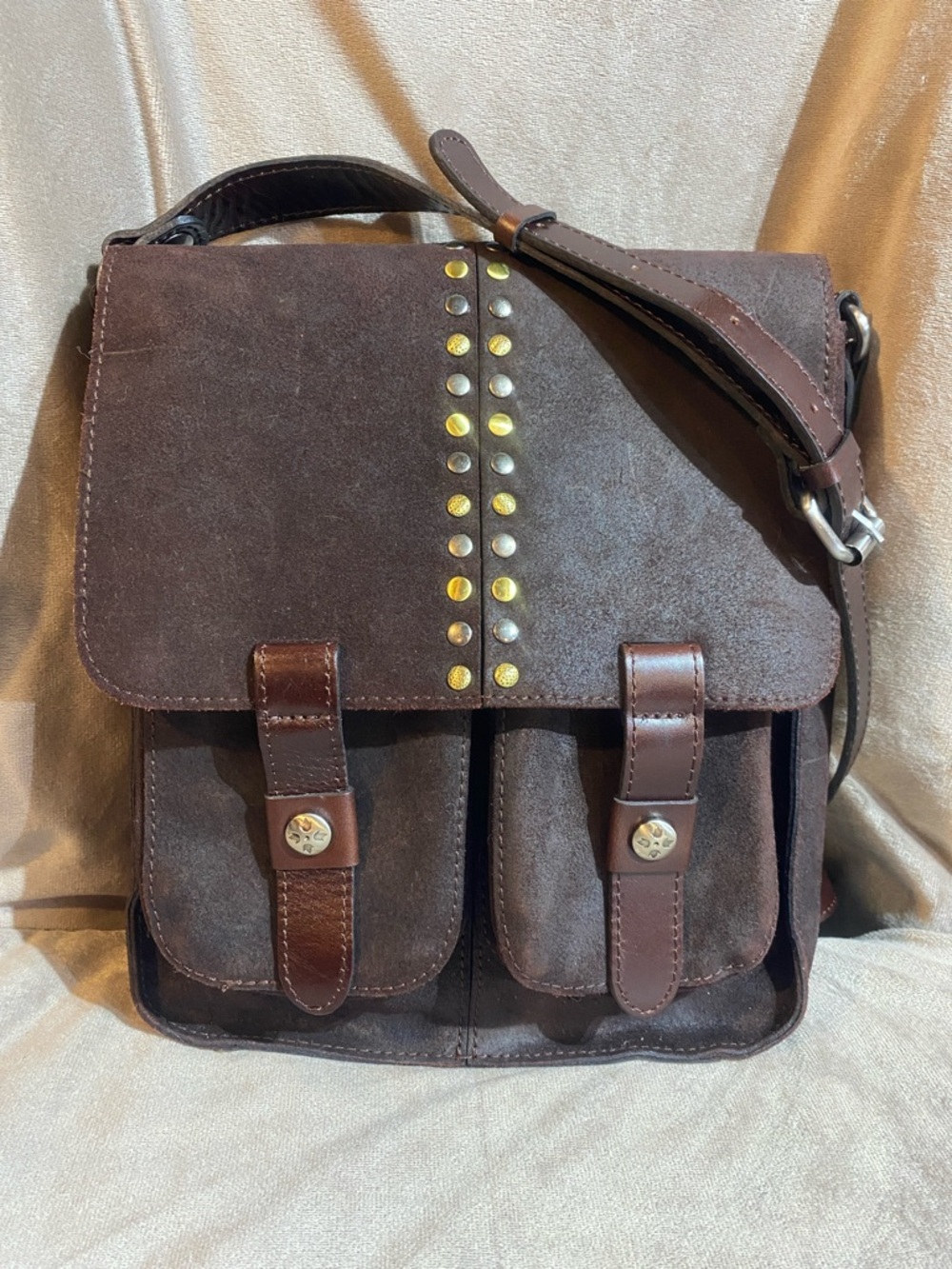 Patricia Nash Armeno Suede Crossbody Messenger Crossbody Bag with Stud Accents